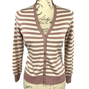 Talbots Womens Striped Button Up Cardigan Sweater